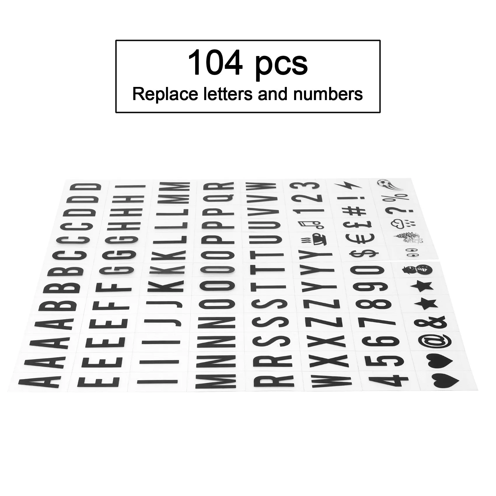 104pcs Lightbox cinematografico sostituzione lettere e numeri segni nero per A4 Light Up Letter Box Sign bacheca 65.4x35mm(LED