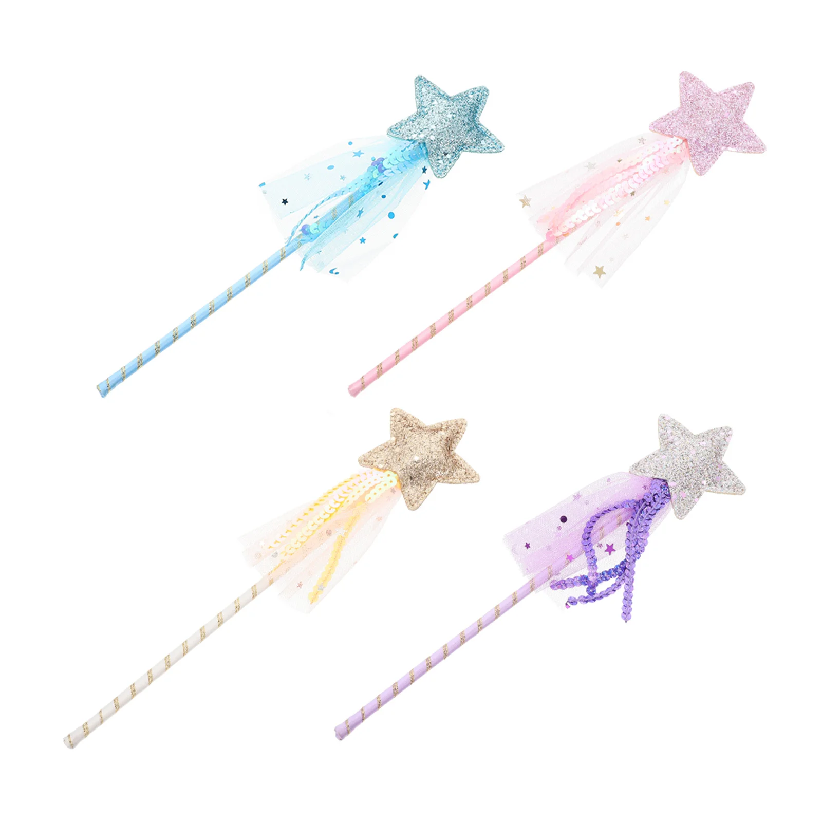 4本の妖精の杖 子供用 星型 女の赤ちゃんパーティー、ステージパフォーマンス、仮面舞踏会、コスプレ、クリエイティブ用