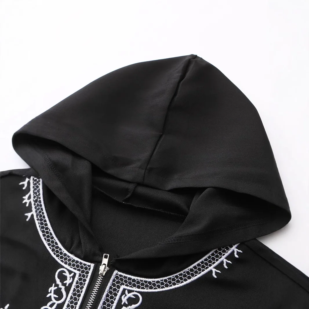 Men Dubai Morocco Ramadan Pockets Loose Hooded Long Robe Gown Embroidery Spliced Muslim Abaya Traditional Chinese Arab Robe Male