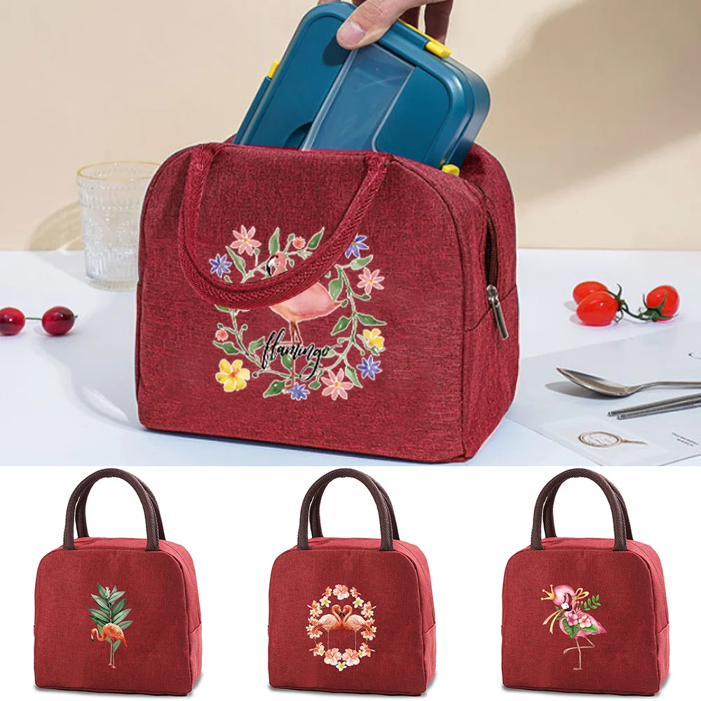 

Flamingo Printed Lunch Bag Insulated Refrigerated Bag Cold Food Beverage Box Dinner Large Square Refrigerated Bag