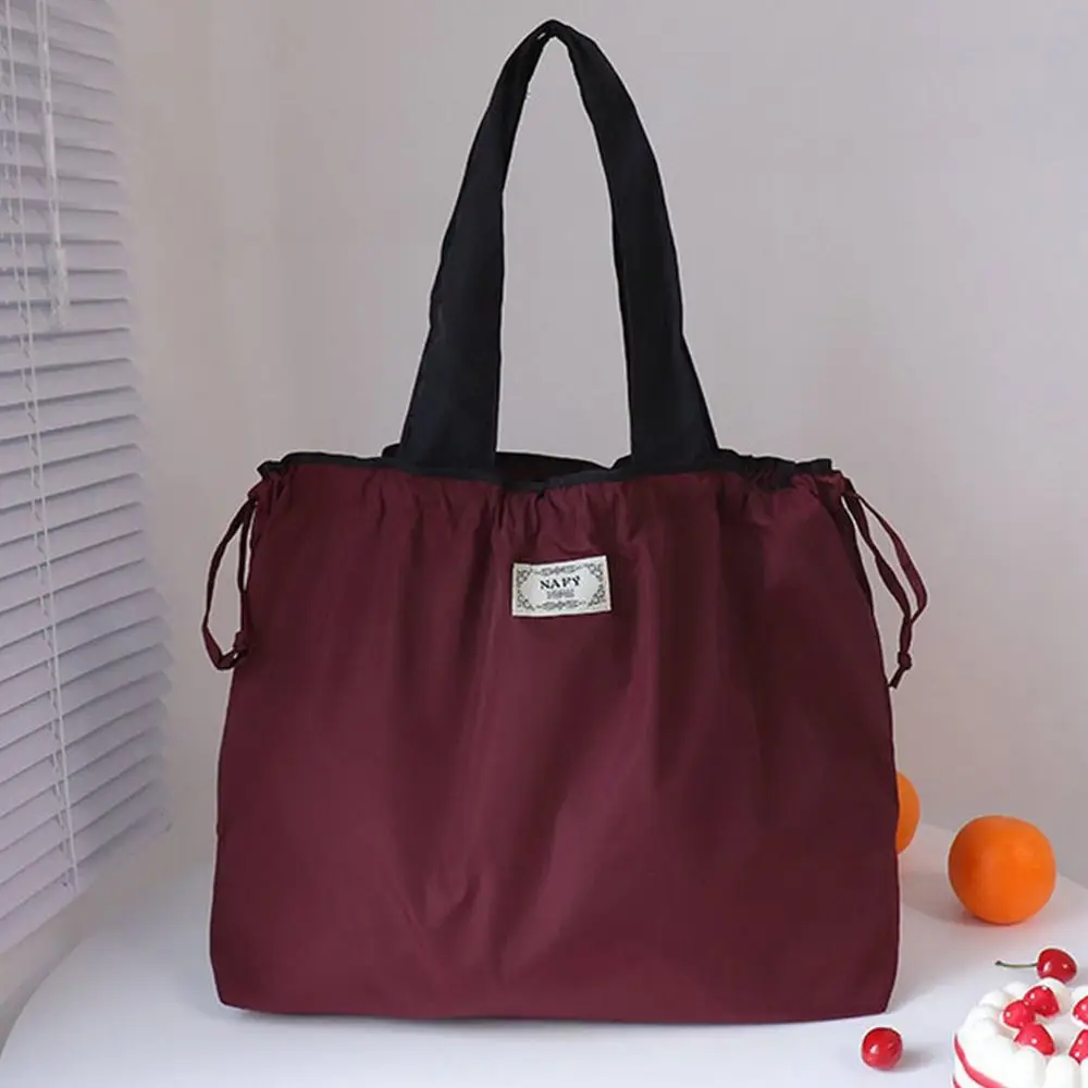 Fashion Drawstring Supermarket Shopping Bag Eco-Friendly Reusable Travel Grocery Bag Foldable Waterproof Shoulder Bag Universal