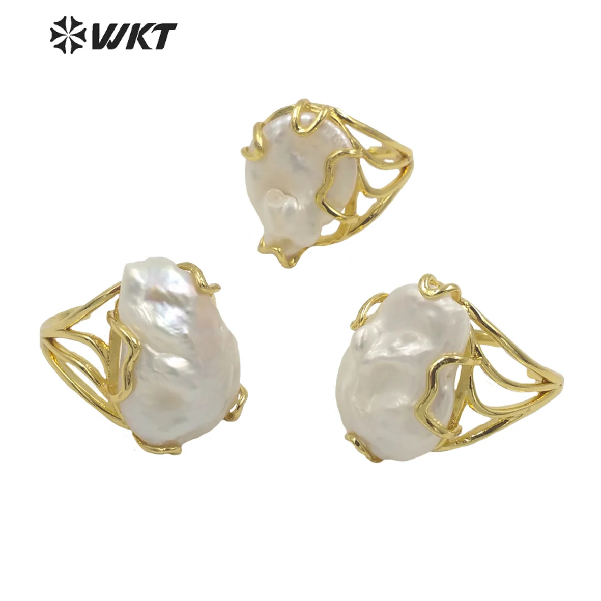 

WT-MPR037 WKT 2022 NEW Style Natural Pearl Finger Ring Gold-Plate Fashion Adjustable Ring Noble Women Ring Pearl INS