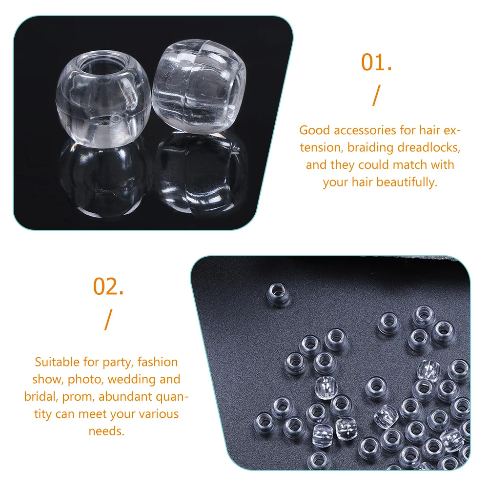 

200pcs Hair Extension Rings Acrylic Transparent Beads for Braids Dreadlocks Jewelry Accessories Reusable Wedding Prom Photo
