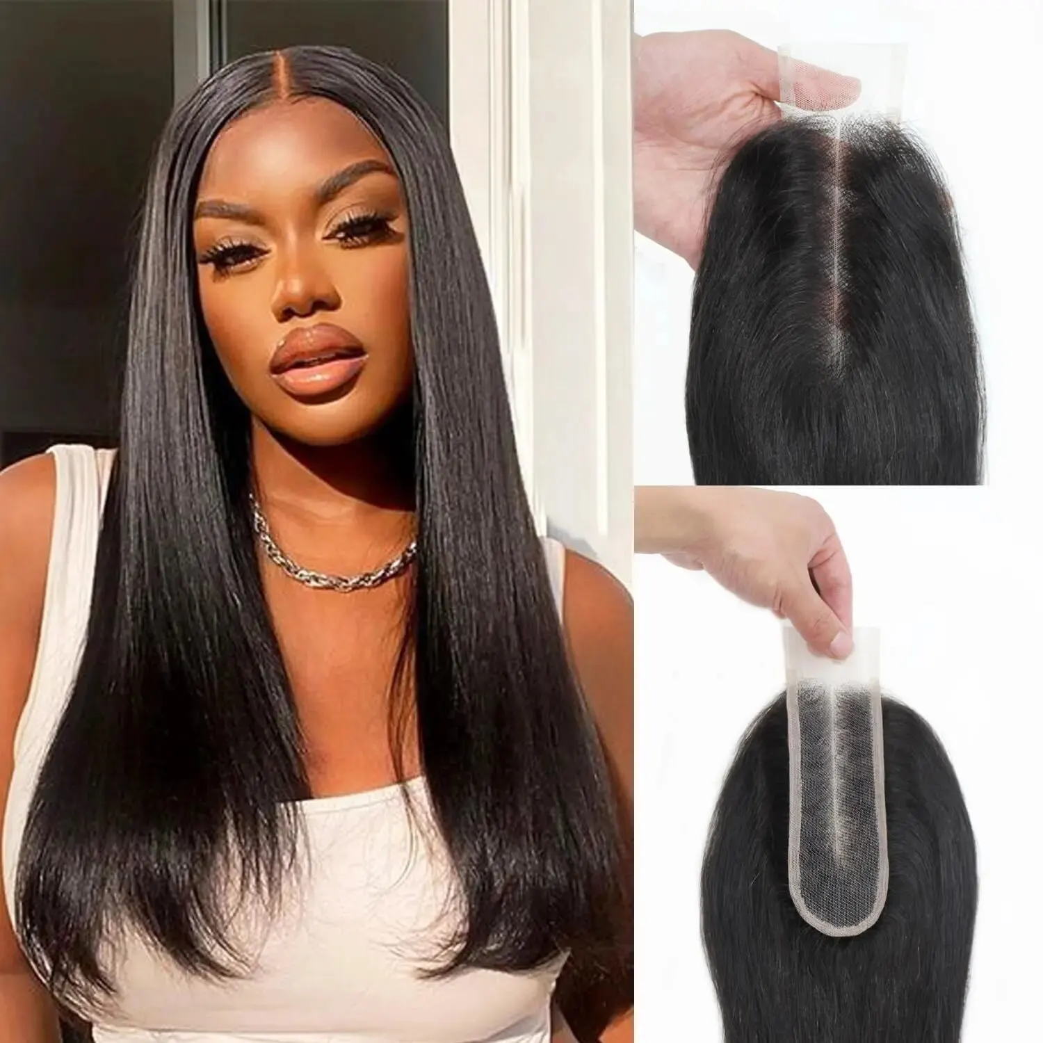 2x6 Human Hair Closure 12-24 Inch Straight 2x6 Lace Closure for Women Transparent Kim Lace Closure Human Hair Extensions