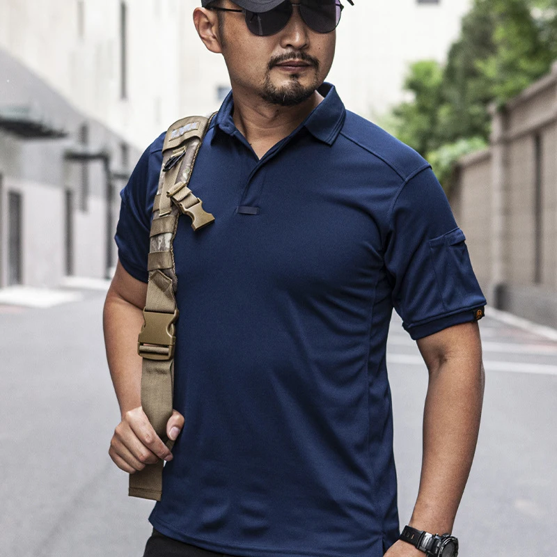 Polo Shirts for Men Tactical Cotton COOLMAX Casual Solid Color Slim Fit Mens Quick Dry Short Sleeve Outdoor Streetwear Tops