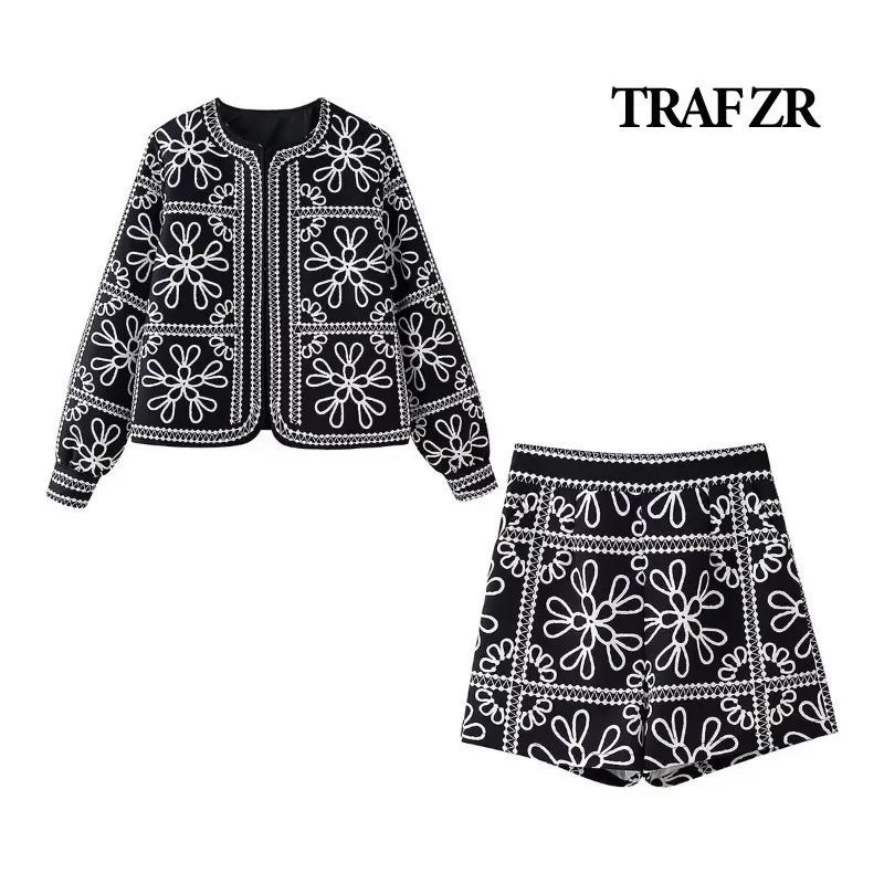 TRAF ZR Short Sets Vacation Outfits Woman 2024 Holiday Outfits Womens Black 2-piece Sets for Women Elegant Casual Women\'s Set