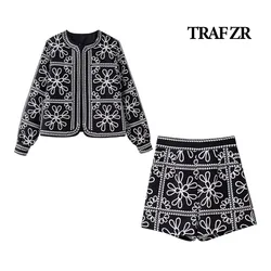 TRAF ZR Short Sets Vacation Outfits Woman 2024 Holiday Outfits Womens Black 2-piece Sets for Women Elegant Casual Women's Set