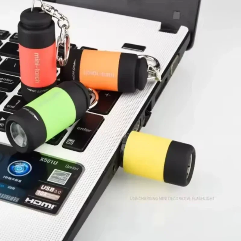 Led mini lanterna portátil de carregamento usb chaveiro iluminação lanterna à prova dwaterproof água casa ao ar livre caminhadas acampamento lanterna