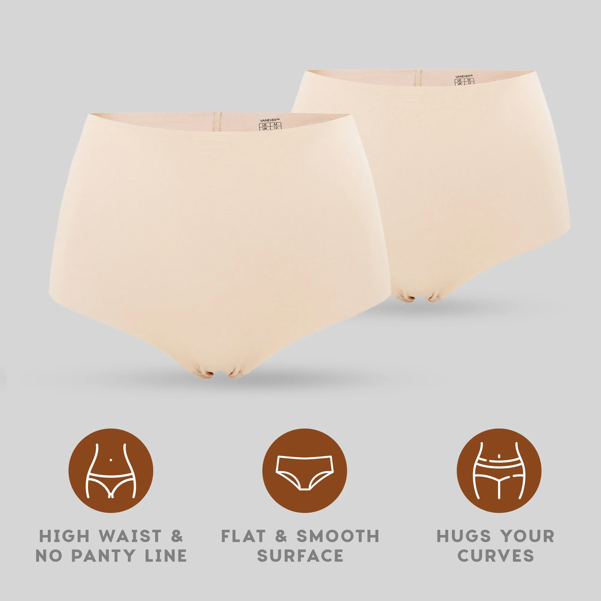 Vanever 2 Pcs High Waist Seamless Women Panties, Ultrathin Invisible No Line Briefs,  Breathable Smooth Soft Lingerie& Underwear