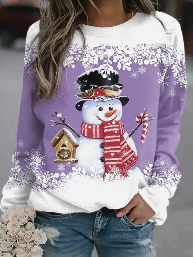 Christmas Hoodies Snowman 3D Print Sweatshirts Women Long Sleeve Y2k Hoodie New Casual Streetwear Pullovers Tops Woman Clothing