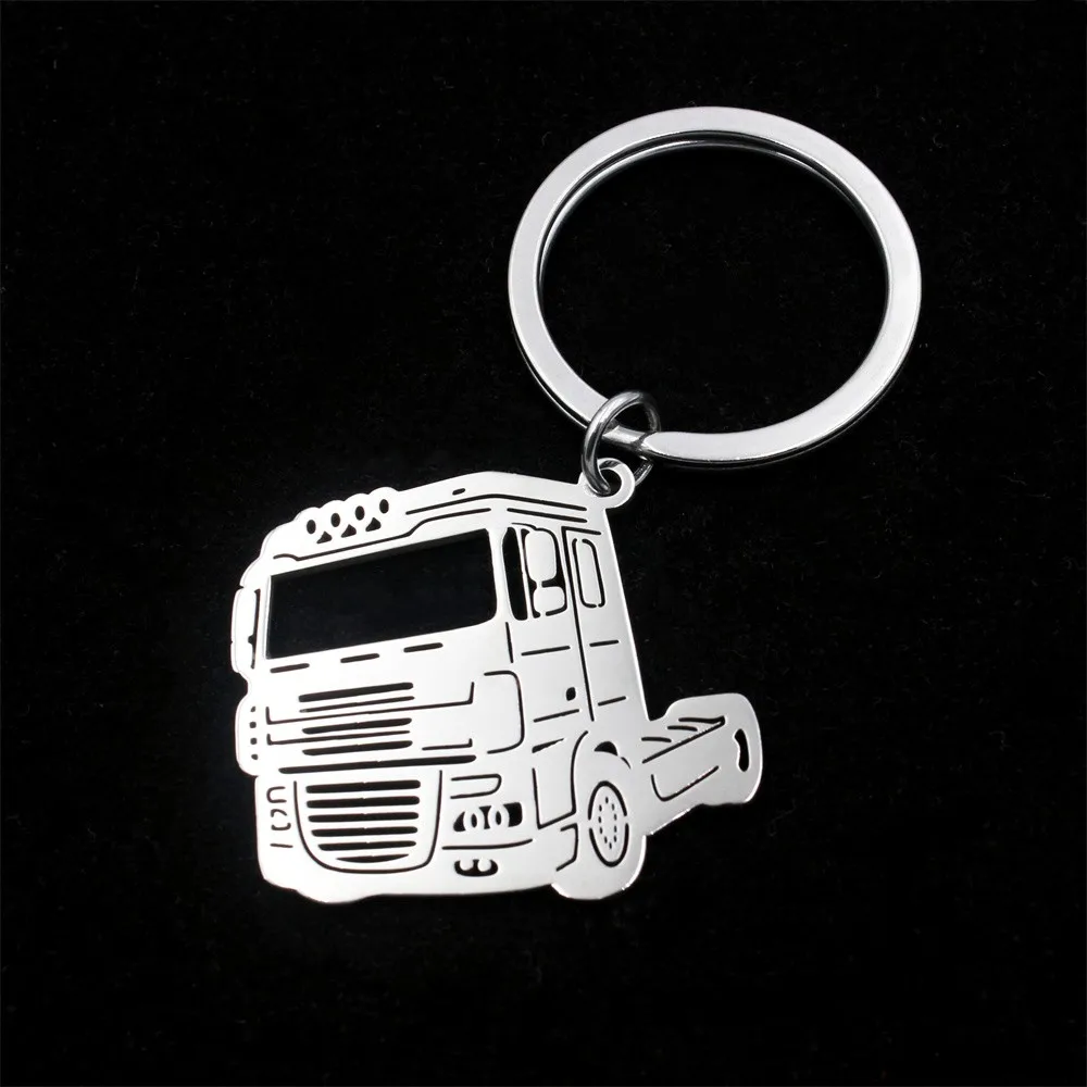 New Cool Boy Men\'s Big Truck Keychain Stainless Steel Car Keychains Truck Keyrings Jewelry for Dad/Boyfriend/Husband Gift