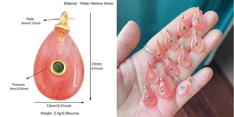 Edelstein-Charm-Anhänger aus türkisfarbenem Malachit, schwarzem Achat, rosa Quarz, 18 Karat echt vergoldeter Schmuck für die Herstellung von Halsketten, S58 – Detail 20