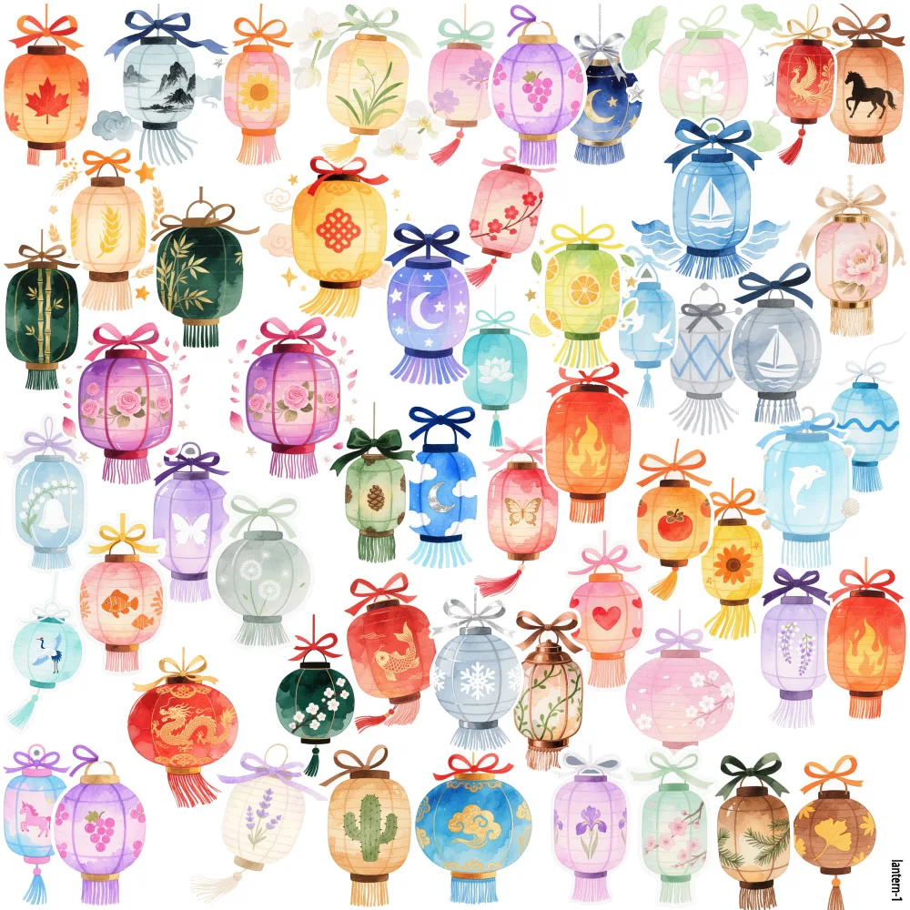 

500Pcs Watercolor Lantern Waterproof Vinyl Stickers, Aesthetic Decals for Laptop Scrapbook Phone Case Party Decor