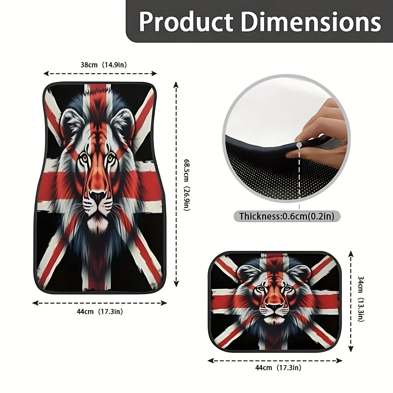 4pcs UK Flag Lion Pattern Car Floor Mats - Patriotic Red, White, And Blue Union Flag Interior Decor Soft Texture, Double-Layer C