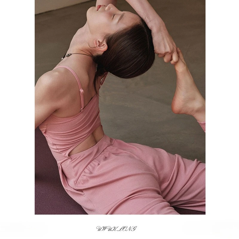 Women Yoga Jumpsuit Coverall Korean Suspender Vest Leggings Full Length Slash Pockets Comfortable Pilates Sports Suit