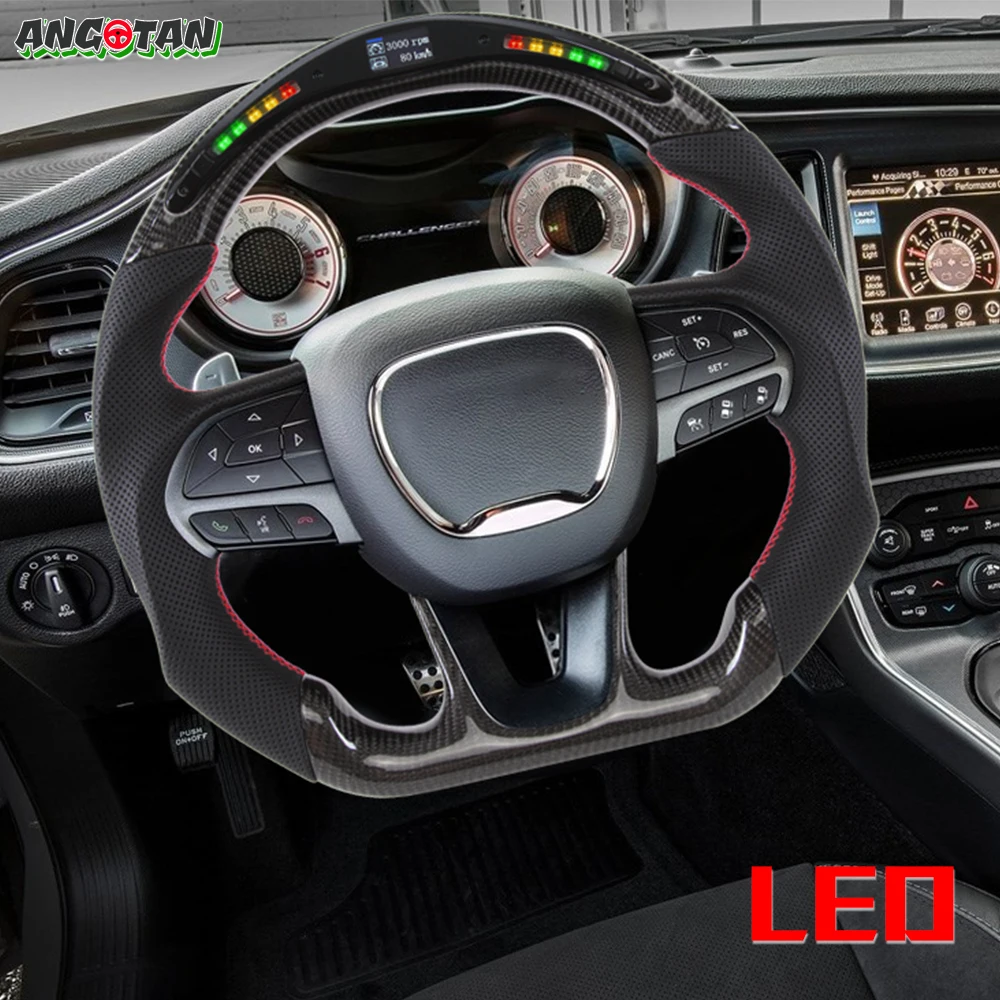 Dry LED Carbon Fiber Steering Wheel For Dodge Challenger Charger 2015-2024 Jeep Grand Cherokee SRT 2014-2024 Preforated Leather