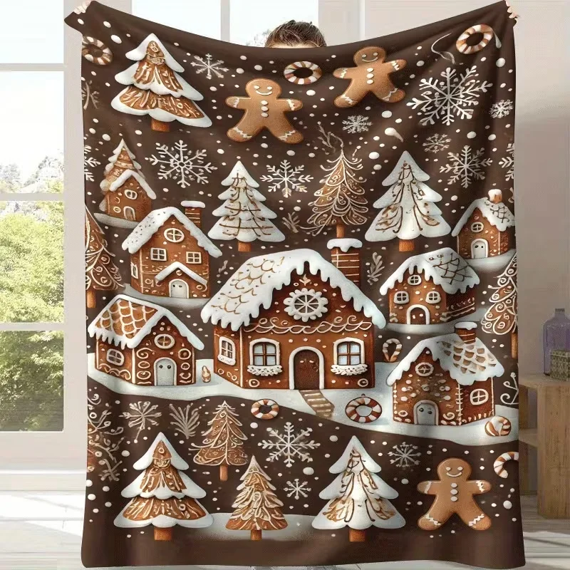 Plaid Patchwork Pine Branch Berry Print Christmas Throw Blanket Soft Warm Blanket for Living Room Bedroom Home Decor