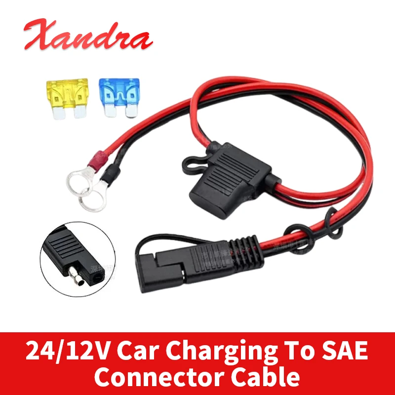 24V Female Pump Plug to 12V Car Battery SAE Charger Cable 16AWG Extension Cord Terminal for Motorcycle Truck ATV Modification