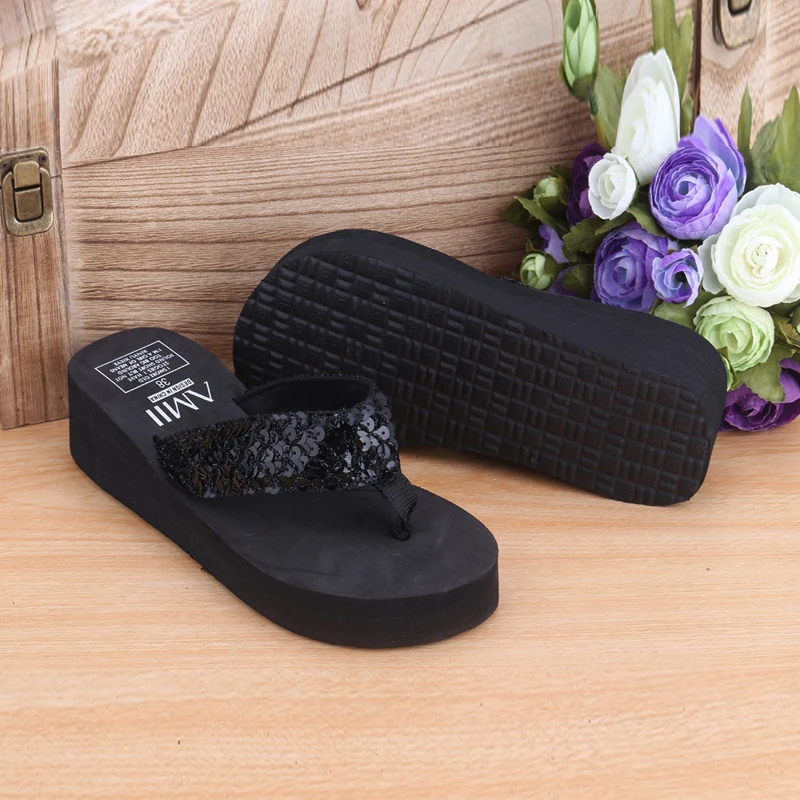 Women\'s Clip Toe Wedge Flip Flops Summer Platform Beach Sandals Woman Thick Sole High Heeled Eva Slippers Slides Pantuflas Mujer
