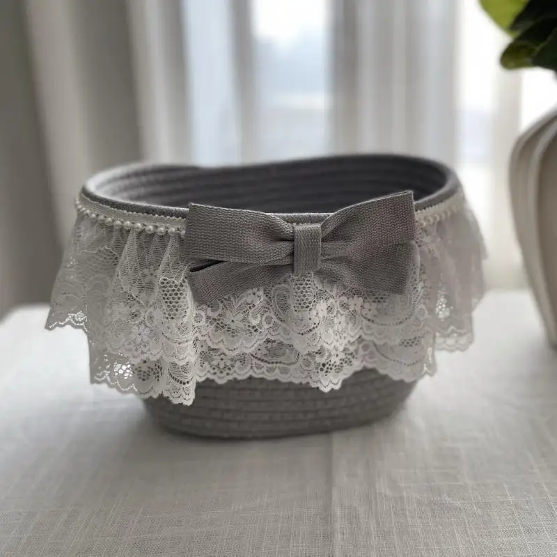 

Korean Double-Layer Lace Eco Handmade Rope Storage Basket - Large Desktop Organizer & Cosmetic Tote Box