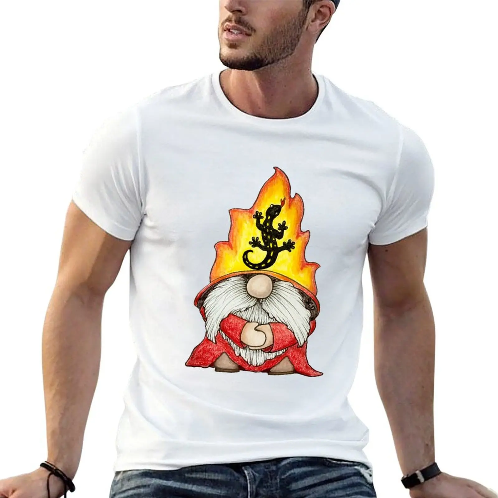 Gnome in a Salamander hat T-Shirt funny shirt cotton cotton graphic tees men workout shirt
