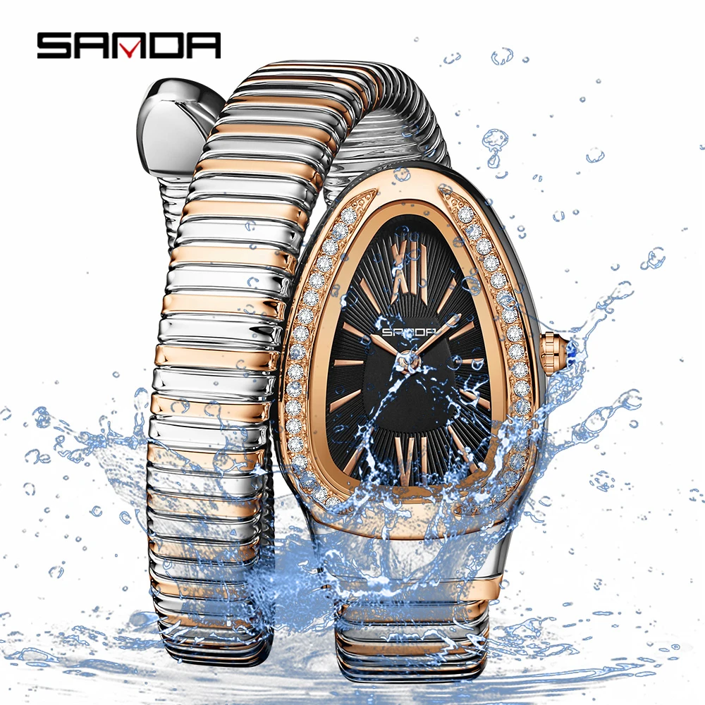 SANDA Hot Selling 1151 Snake Shaped Diamond Inlaid High-end Women's Watch Retro Temperament Light Luxury Women's Quartz Watch