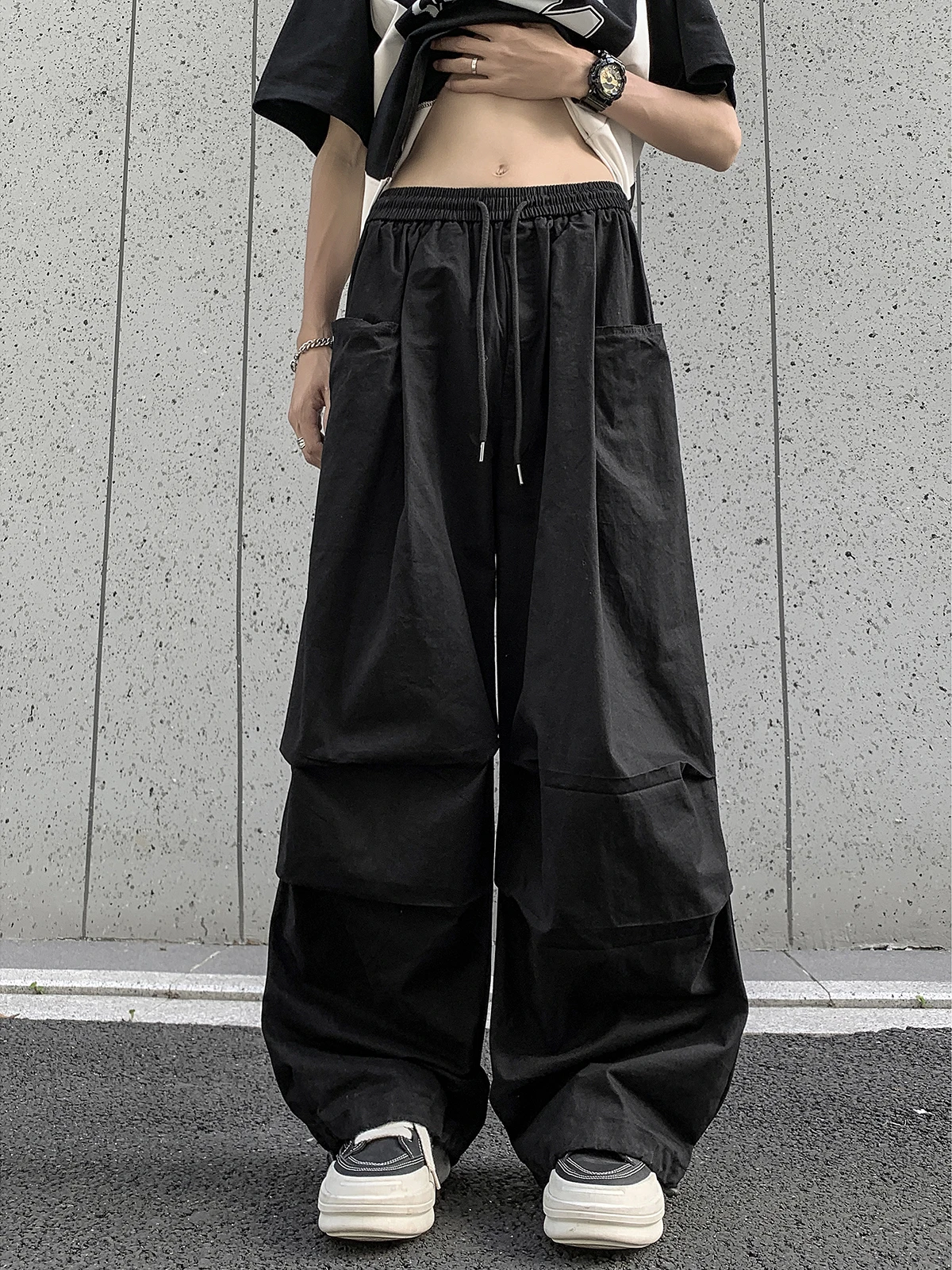 Retro Black Harlan Work Pants Men Women Summer Thin Straight Leg Street Dance Wide Leg Casual Sports Pants Youth Active Style