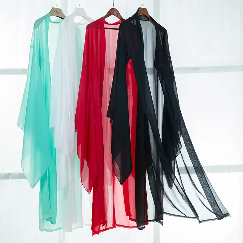 Cardigan in Chiffon per adulti danza popolare cinese camicia a maniche grandi Costume da ballo classico vestito da palcoscenico fata Hanfu soprabito