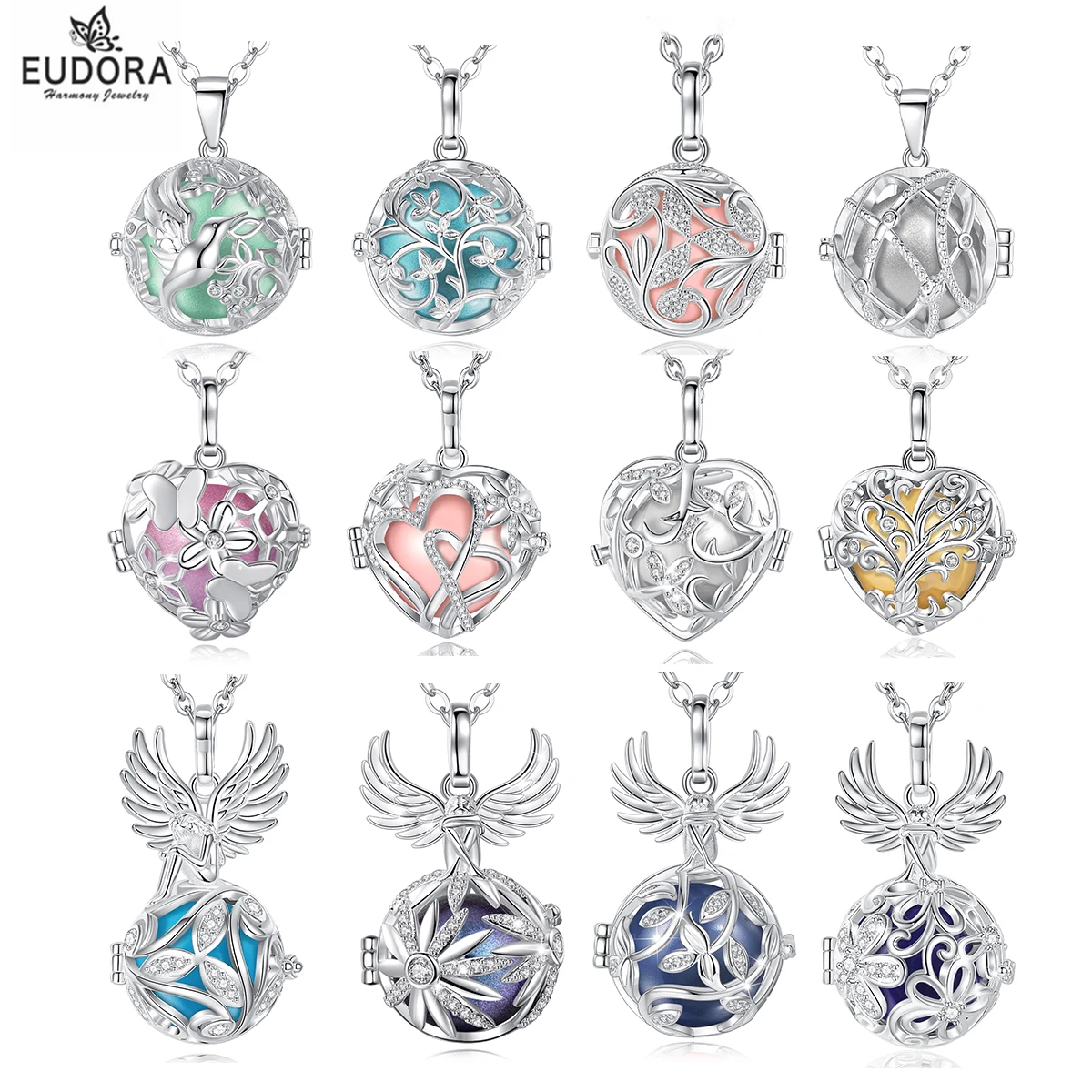 EUDORA 18mm Pregnancy Bola Necklace Angel Caller Harmony Ball Cage Pendant Mix Styles Fashion Maternity Jewelry for Women Gift