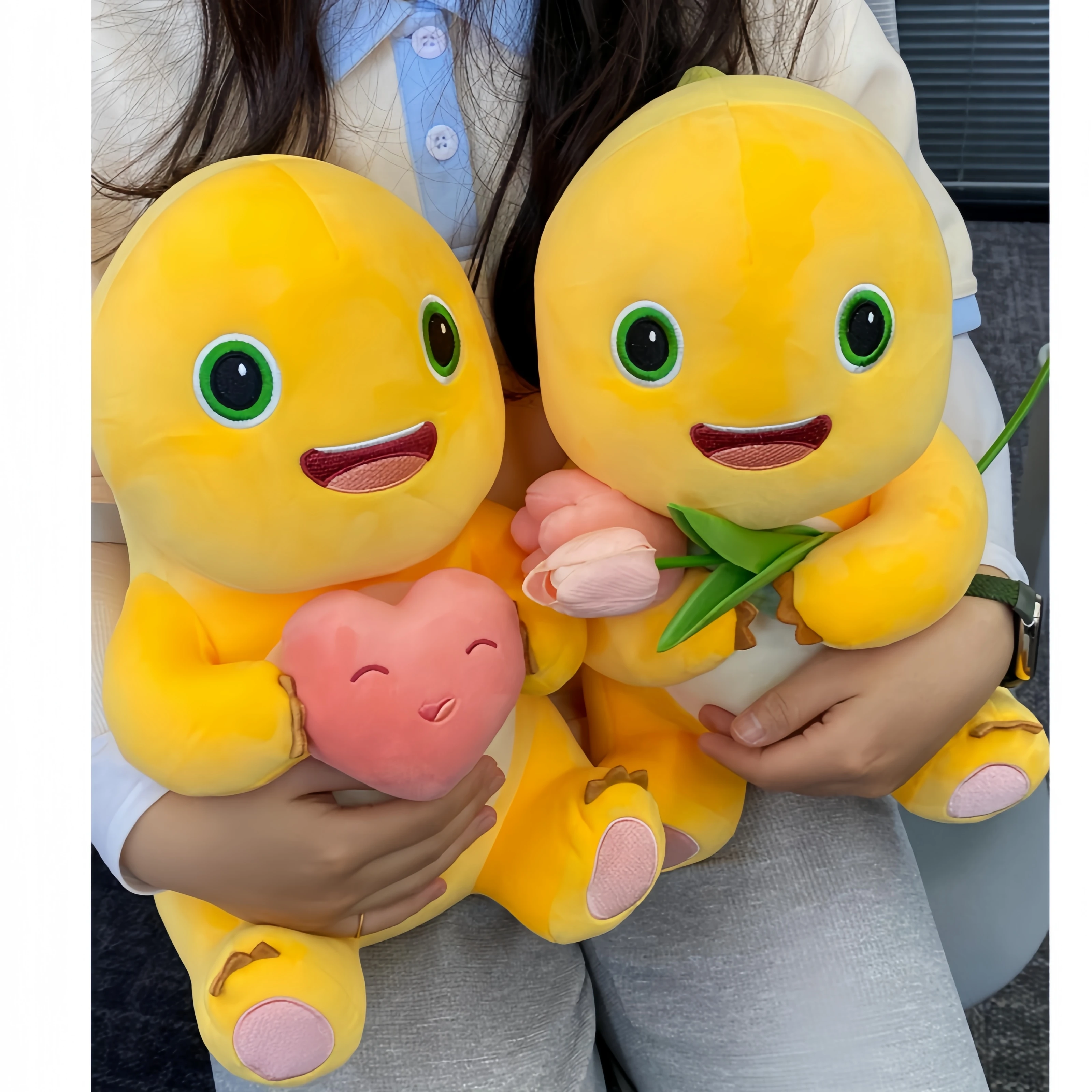 

Soft Doll Nailong Peluche Milk Dragon Plush Toy Stuffed Animals Dinosaur with Heart Rose Flower Cuddly Plushie for Kids Gift
