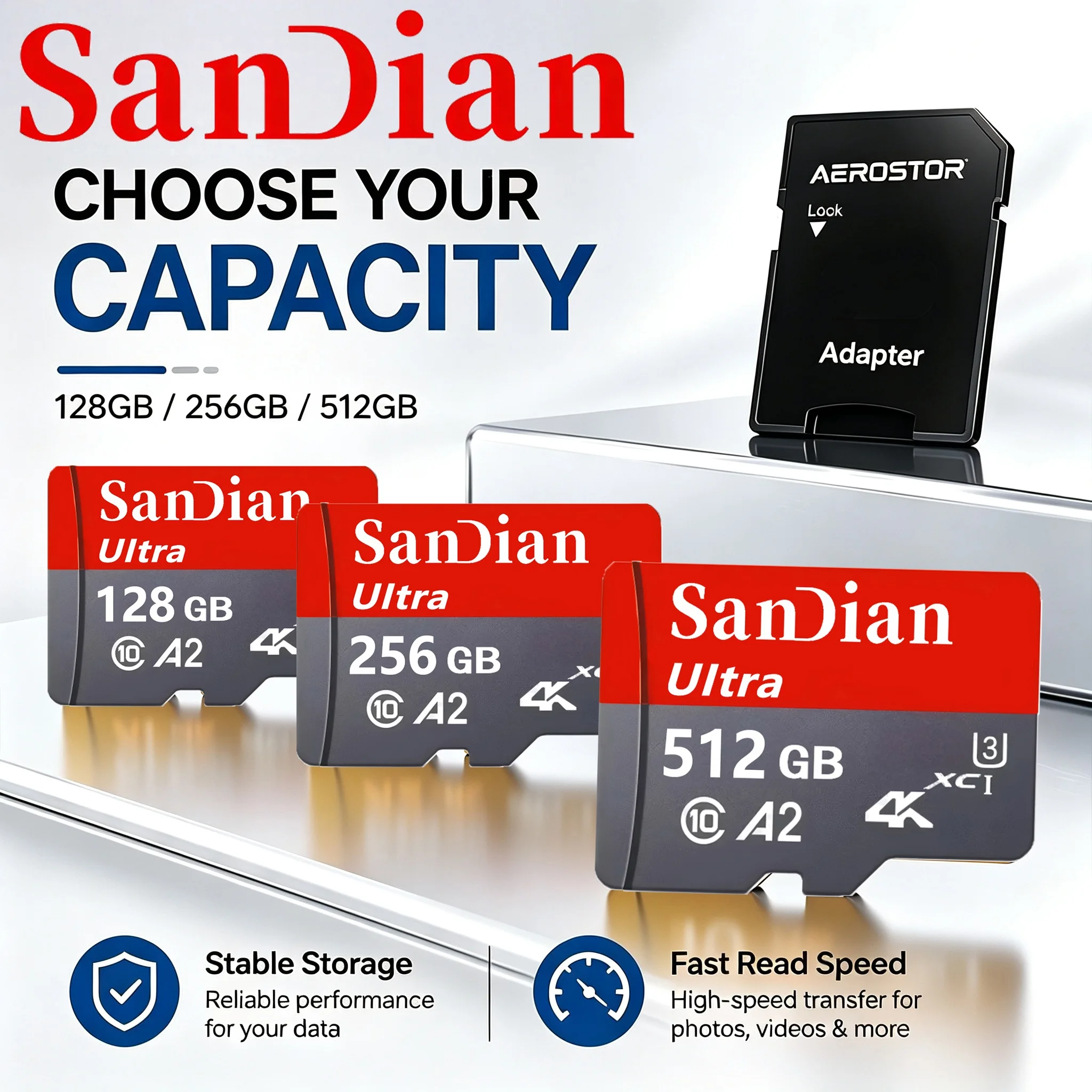128GB 32GB 64GB 256GB Memory Card TF Cards Micro TF SD Card SD Cards for GoPro/E-Reader/VR Headset/Digital Frame/Car Camera
