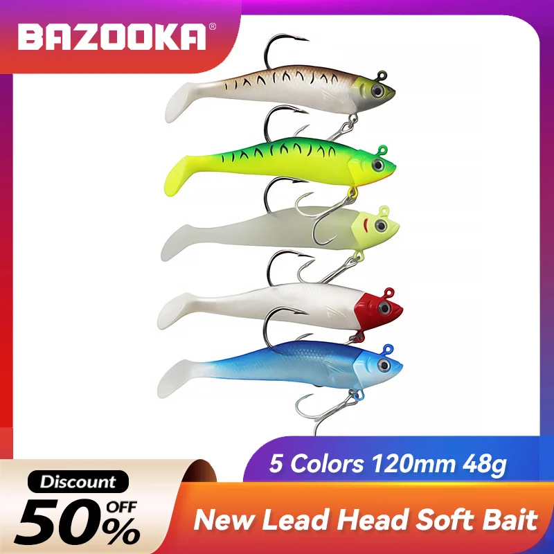 

Bazooka Fishing Lure 38g48g Lead Head Soft Bait Sinking Wobblers Tackle Swimbait 38g48g T tail fish bionic fish freshwater Pike