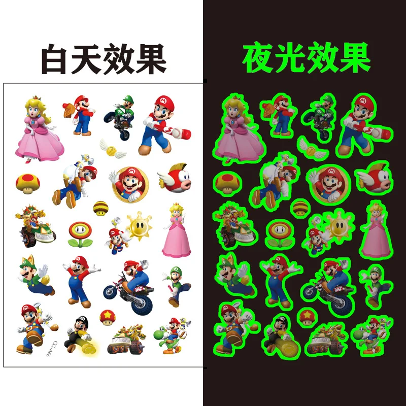 Super Mario Bros Luminous Tattoos for Kids Temporary Tattoos Stickers Boys Girls Glow Birthday Party Supplies Gift for Children