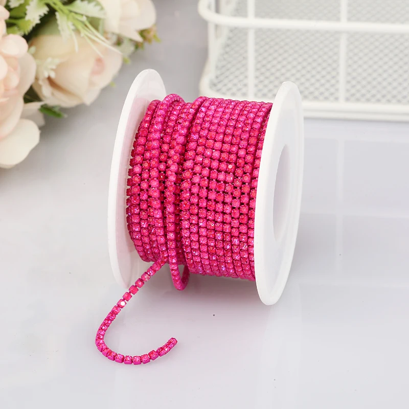 PEESOM Neu! 2 mm Mokka-Strass-Cup-Kette, bunte Basis, zum Aufnähen, Kristallbesatz, Kettenapplikation für Kleidung – Detail 9