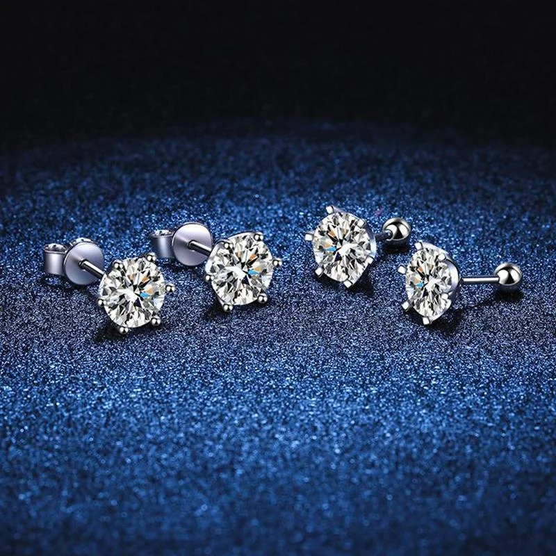 BIJOUX STORY Damen-Ohrstecker mit Moissanit-Schraube, D-Farbe, 925er-Sterlingsilber, 6-Zinken-Diamant, Hochzeit, edler Schmuck – Detail 3