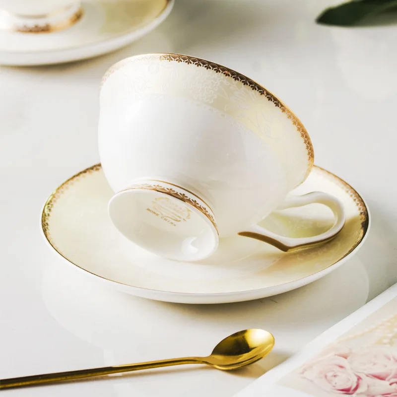 Breeze minimalist floral gold border bone porcelain coffee cup and plate European afternoon tea cup