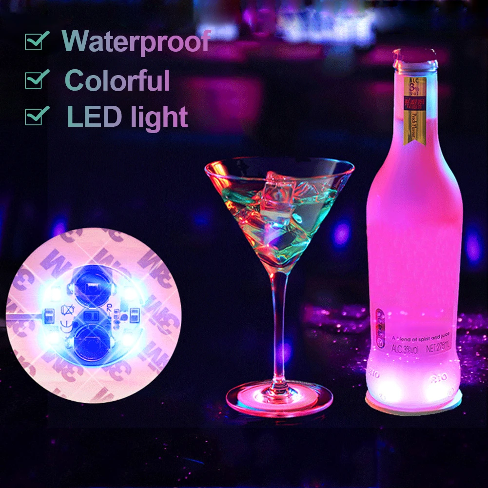 1-10PCSColorful LED Bar Light Up Coaster Stickers for Drinks Cup Wine Liquor Bottle Coaster Atmosphere Light Kitchen Accessories