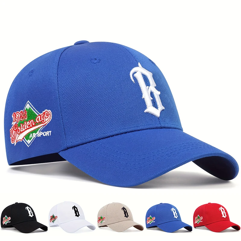 Unisex-Baseballkappen mit B-Buchstaben-Stickerei, für den Außenbereich, verstellbar, für Frühling und Herbst, lässiger Sonnenschutzhut