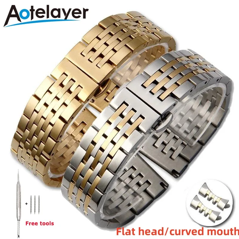 12 13 14 15 16 17 18 19 20 21 22 23 24mm 304L Solid Stainless Steel Watch Strap Flat/Cruved End Watch Band Universal Bracelect