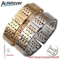 12 13 14 15 16 17 18 19 20 21 22 23 24mm 304L Solid Stainless Steel Watch Strap Flat/Cruved End Watch Band Universal Bracelect