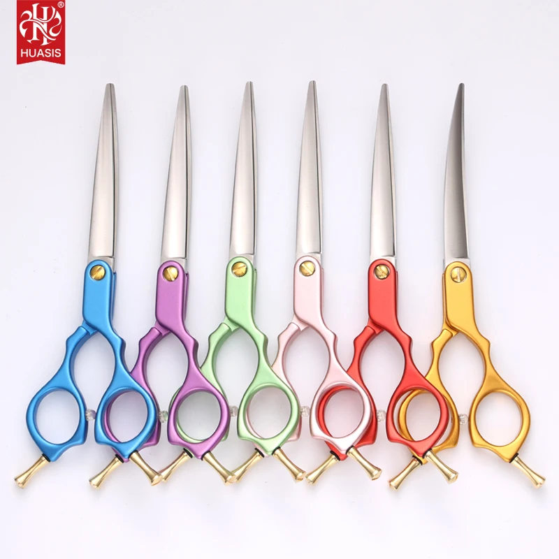 

HUASIS HU56 Light Weight 6" 6.5" 7" Aluminium Handle Grooming Shear Up Curved Scissors for Dog Face and Paw 6 Color Available