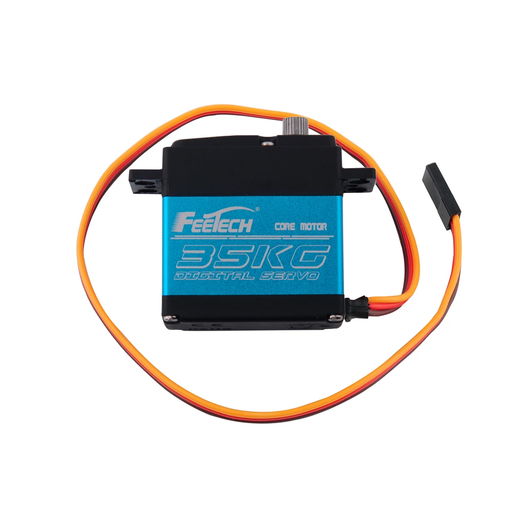 DIYmall 1/2/4 pièces Feetech 7.4V 35KG FT6335M servomoteur numérique 360 degrés servo à engrenages en alliage d'aluminium bleu avec bras en métal