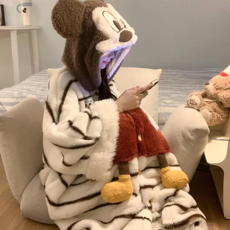 ديزني لطيف ميكي منامة مقنعين الكرتون ثوب النوم لينة المرجان الصوف سميكة المنزل مريحة الخريف الشتاء الدافئة ملابس خاصة #2