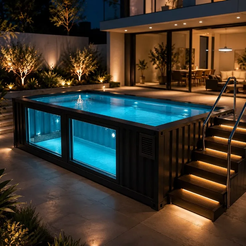 Shipping Container Swimming Pool with Pump Filter Light Backyard Outdoor Landscape Customized Window Position