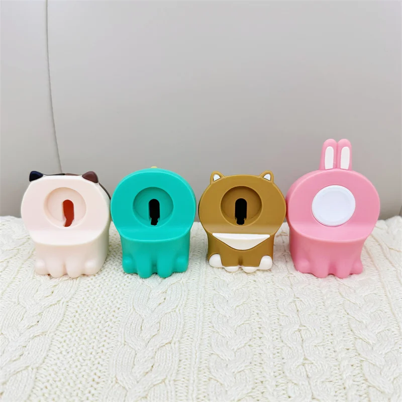 Kawaii Silicone Charger Stand For Apple Iwatch Serie 10 8 9 7 SE 6 Cartoon Cute Pink Rabbit Cat Dinosaur Charging Desktop Holder