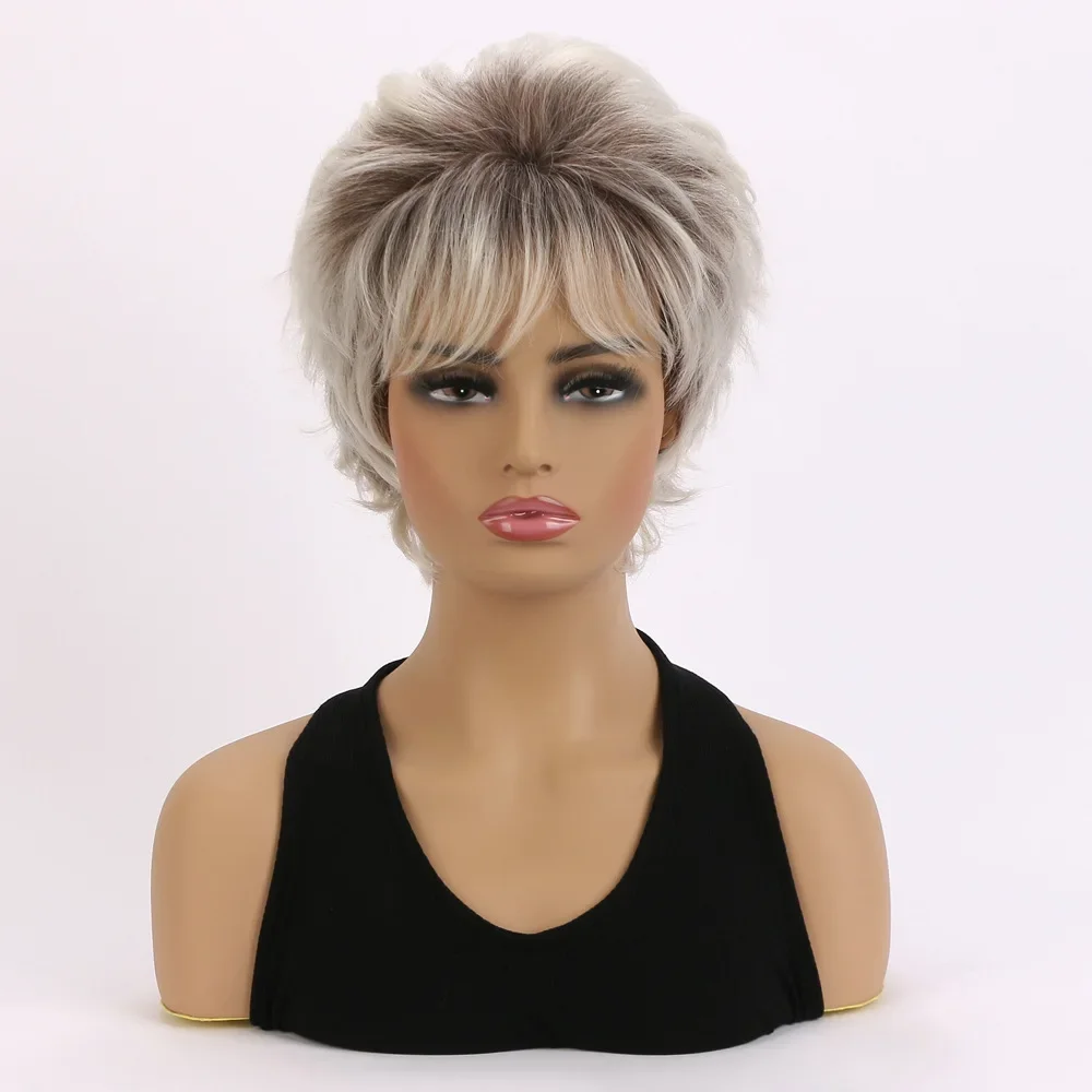 Pixie Cut Hairstyle Short Blonde Wigs Natural As Real Hair Soft & Healthy Synthetic Hair with Bangs Cosplay Party Wig for Women