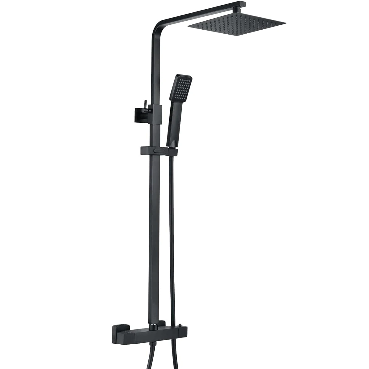 Stainless Steel Two Shower Head Square Thermostatic Shower Mixer Valve, Matt Black Rainfall Thermostatic Shower Set