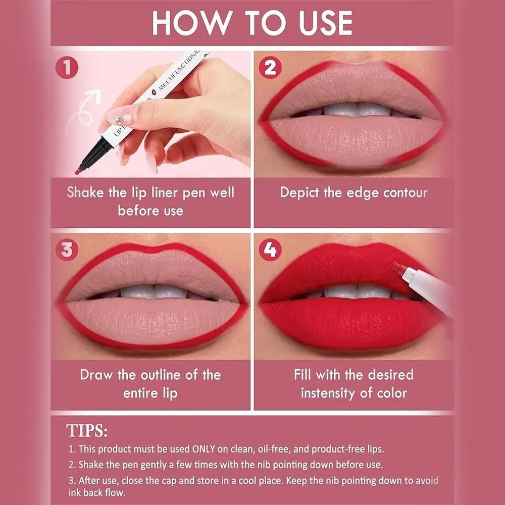 Hot Longwear Liquid Lip Liner 2-in-1 Waterproof Matte Lip Stain Marker Quick-Drying Long-Lasting Lipstick for Lip Makeup