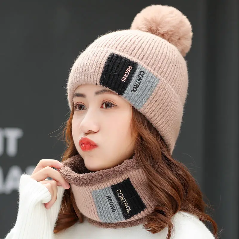 

Women's Hat And Scarf 2 Piece Set Winter New Ladies Knitted Warm Hat Fashion Trend Female Caps