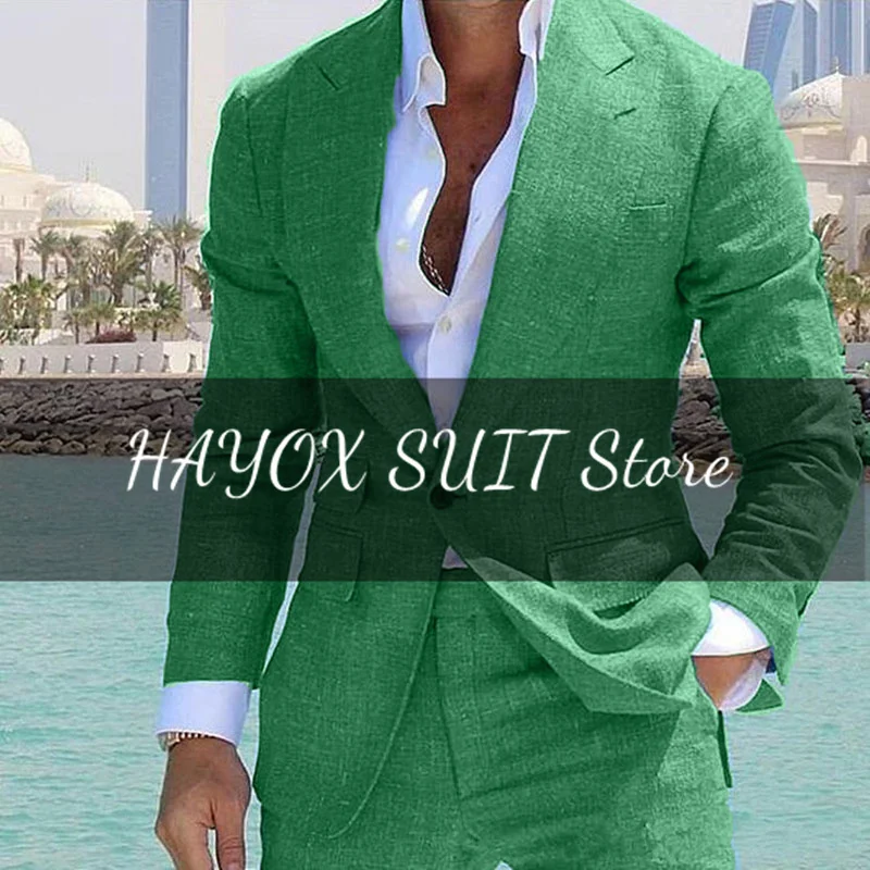 Men\'s Suit 2 Piece Set Linen Lapel Slim Fit Single Button Casual Comfortable Suit Formal Groom Best Man Dress Elegant and Stylis